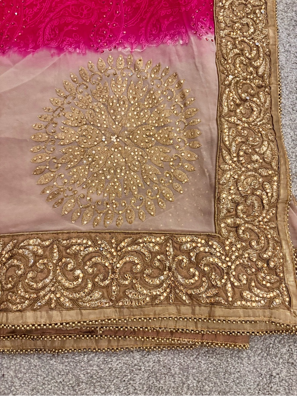 Gold & Pink Embroidered Saree & blouse fabric - gorgeous! Diwali, Indian Wedding